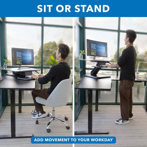 Compact 25 Inch Standing Desk Converter Sit Stand Desk Riser With Gas Spring Lift for laptop monitor and keyboard