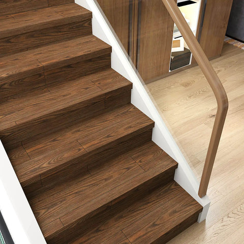 Brown Chestnut Wood Peel And Stick Floor Tiles That Look Real Waterproof Vinyl Planks 6 By 36 Inches on staircase