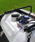 40 Gallon UTV Broadcast Sprayer with 2.2 GPM Diaphragm Pump and 10 Foot Swath Regulated Flow System on grass