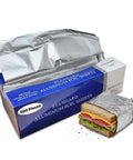 No Fuss Pre Cut Aluminum Foil Sheets In Pop Up Dispenser 9 Inch By 10.75 Inch 500 Count with wrapped sandwich displayed