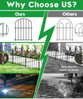 Comparison of Arched Rustproof Metal Fence for Dogs and Rabbits, showing stability and construction differences with competitors.