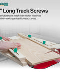 Dovetail Hardware Variety Pack 2.0 used for woodworking, showing track system with two-inch screws and flexible fence setup.