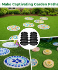 Set of 10 Round Stepping Stone Molds for DIY garden paths, showing various decorative patterns in a lawn, with focus keyword included.