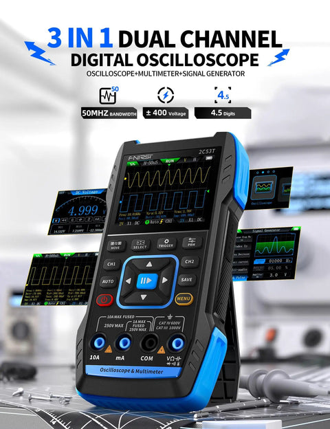 Upgraded Handheld Oscilloscope With Multimeter And DDS Generator, 3-in-1 dual channel digital device with 50 MHz bandwidth