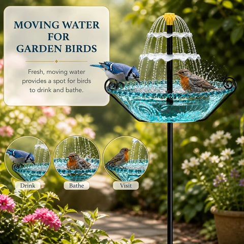 Solar Powered Bird Bath Fountain With Stake Stand For Garden Patio And Yard Outdoor Water Feature That Attracts Birds Sun Driven Pump