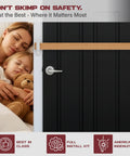 Heavy Duty Door Barricade Security Kit With Install Hardware Built Tough For 2 By 4 Wood Beams And 2000 Lbs Bend Resistance Mount on black door with sleeping family.