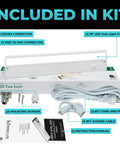 Under Cabinet Lighting Kit Hardwired And Linkable For Kitchen Use 18 Inch White Finish 3CCT with accessories displayed