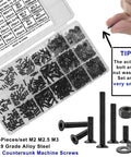 Beefy Torx Countersunk Screws Set with M2 M2.5 M3 Bolts Nuts and Washers Flat Head Star Drive Machine Screws Grade 10.9 Alloy Steel Black Fully Threaded with T6 T8 T10 Wrenches in box
