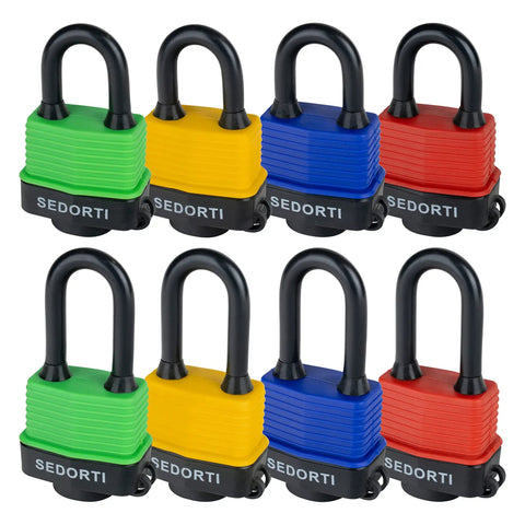 Colored Waterproof Padlocks Set With Keyed Alike Locks, Heavy Duty Laminated Steel Outdoor Locks In Green Cover, Color Coded