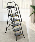 Sturdy 5 Step Steel Ladder With Anti Slip Wide Pedals Handrail And Safe Lock Design 800 Lb Capacity Folding Portable Step Stool