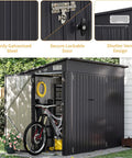 4x8 Outdoor Storage Shed with Triple Lockable Doors, sloping roof, metal cabinet for tools and bicycles, ideal for garden patio use.