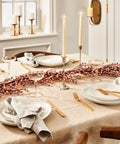 Dining table with Flameless Taper Candles Set Of 4, 11 Inch Ivory Real Wax With 3D Wick Flame And Flickering LED, elegant setup