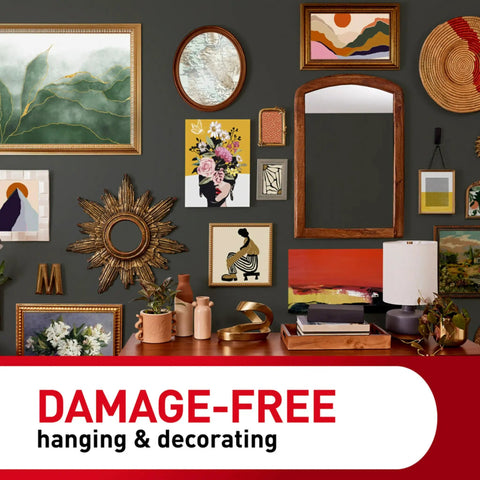Gallery wall using Hanging Made Easy With Sawtooth Picture Hangers Kit 4 Frame Hangers And 8 Large Strips for damage-free decor.