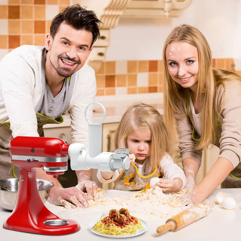 Family using Pasta Maker Attachment For Stand Mixer With 6 Shapes Of Pasta Outlet Durable Accessory For Homemade Noodles