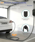 Portable EV Charger 30 Amps Level 1 And Level 2 With Wifi Smart App Hella Adjustable From 12 Amps To 30 Amps For Rock Solid 120V And 240V Supply Compatible With NACS And J1772 Adapters Straight Up Road Trip Essential with 25 ft cord in garage.