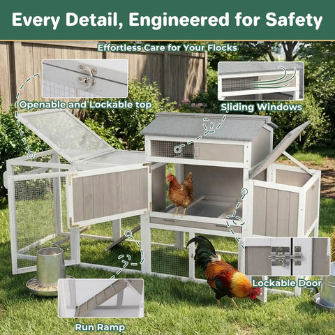 Mobile Chicken Coop With Wheels Weatherproof Large Hen House Chicken Tractor With Nesting Box Roosting Bars and Sliding Windows