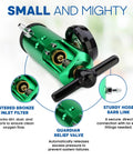 Front view of KOKAND oxygen regulator 0-15 LPM with gauge, CGA-870 fitting, green body and black handle