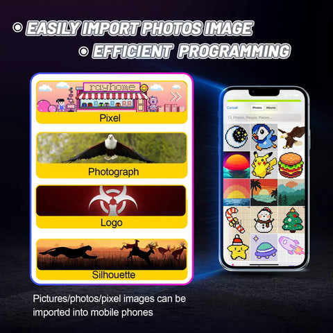 Mobile app interface for Dope Colorful Importable Picture LED Sign 27 Inch By 5 Inch USB 5V Full Color Display With Bluetooth App Control