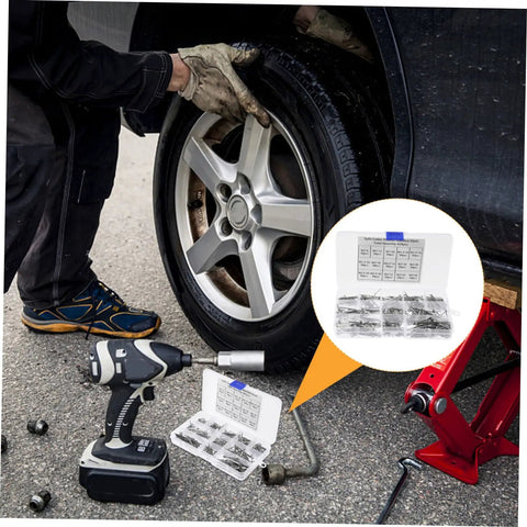 Pro Grade Cotter Pin Kit 420 Piece Stainless Steel Assortment For Cars, Garage, Workshop, Farm And Garden Projects, Heavy Duty Fasteners, Clips And Dowels For Quick Repairs And Secure Fits beside car wheel