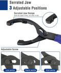 Heavy Duty Universal Oil Filter Wrench Set Featuring Adjustable Pliers And Three Jaw Remover For Smooth Car Truck Suv Maintenance, serrated jaw design with adjustable positions.