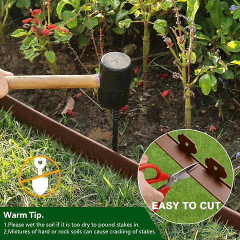 Lawn Edging Kit 100 Foot With 90 Spikes 2 Inch Tall Landscape Border Roll Brown For Garden Beds Lawns Flower Beds Grass