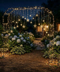 Garden Arch With Planter Boxes, Heavy Duty Iron Arbor Trellis For Climbing Plants, Outdoor Metal Archway for weddings at night