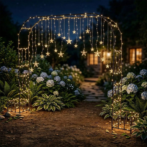 Garden Arch With Planter Boxes, Heavy Duty Iron Arbor Trellis For Climbing Plants, Outdoor Metal Archway for weddings at night