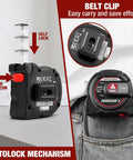 2-in-1 Laser Tape Measure With 215 Ft Laser Distance Meter And 16 Ft Manual Tape For Quick Long Range And Precise Short Range Readings, Durable Handheld Tool For Builders And DIYers, belt clip view
