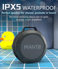 Bluetooth Speaker IPX5 Waterproof Portable Shower Speaker With 12 Hour Battery And Micro SD Playback next to rubber duck