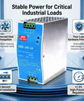 Bulletproof Din Rail Power Supply Delivering Rock Solid 240W Output At 24V And Ten Amps For Led Lighting Cctv Cameras And Cnc Machines Featuring High Efficiency AC To DC Conversion With Plug And Play Reliability Daily, showcased in aluminum housing with honeycomb vents.