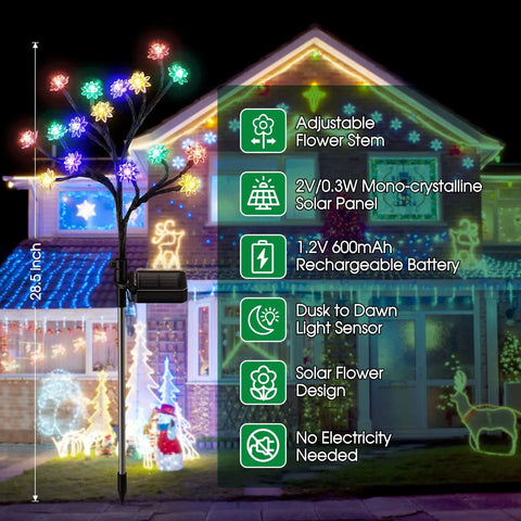 4 Pack Upgraded Solar Flower Lights For Garden Waterproof Outdoor Cherry Blossom LED Lights with multicolor glow near house