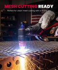 Dual Voltage 110 to 220V 50A Plasma Cutter for DIY and Workshop cutting iron mesh, producing bright sparks.