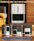 Beat The Heat With This Straight Up Windowless Portable Air Cooler And Evaporative Swamp Cooling System showing storage instruction images.