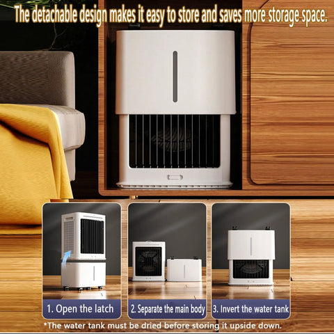 Beat The Heat With This Straight Up Windowless Portable Air Cooler And Evaporative Swamp Cooling System showing storage instruction images.