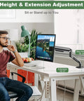 Heavy Duty Single Monitor Mount Arm For 17 To 32 Inch Flat Or Curved Screens Swivel Tilt High Reach Aluminum Desk Stand positioned for height adjustment.