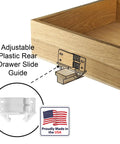 Plug And Play Rear Drawer Slide Guides Four Pack For One Quarter Inch Rails T Shape Center Mount Wood Track Adjustable plastic guide in drawer.