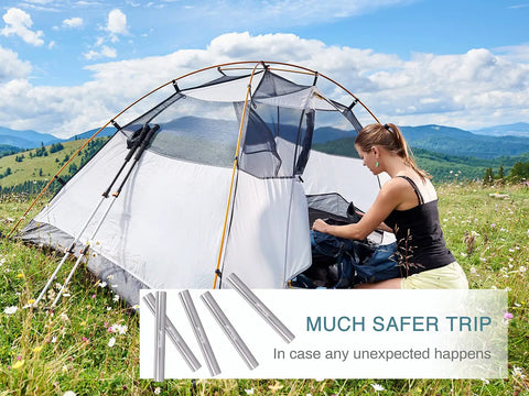 Tent Pole Repair Sleeves Set 14mm Inner Diameter, Spare Repair Tube Kit showcased beside a tent in outdoor setting.
