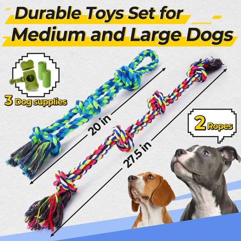 Image showing Rugged Dog Rope Toys 5 Pack For Aggressive Chewers Tough Tug Of War For Small Medium And Large Dogs with ropes and supplies.