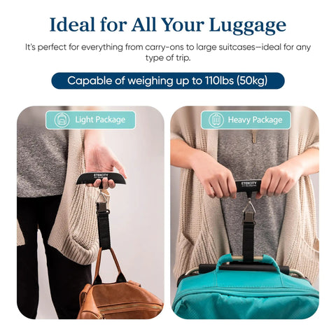 Digital Luggage Scale for Travel Essentials, Hanging Baggage Scale With Temperature Sensor, weighing light and heavy packages
