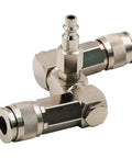 Two Way Air Manifold 3 Port Industrial Pneumatic Quick Connect Swivel Socket 360 Degree Hose Splitter Line Connector