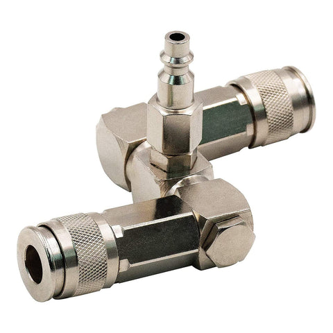 Two Way Air Manifold 3 Port Industrial Pneumatic Quick Connect Swivel Socket 360 Degree Hose Splitter Line Connector