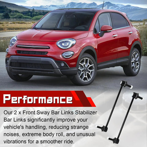 Red Fiat 500X with 2 Pack Front Stabilizer Sway Bar Links For 2016-2023 Fiat 500X, 2017-2023 Jeep Compass, 2015-2023 Jeep Renegade, And 2023 Dodge Hornet Replace K750795 Heavy Duty Suspension Stabilizer Links For Smoother Ride And Tight Handling