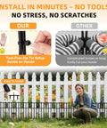 Installation comparison of 1.2 Inch Gap Animal Barrier Fence Panels No Dig Garden Fencing Kit with zip ties near a white picket fence.