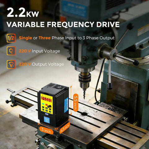2.2KW 3HP VFD Variable Frequency Drive 220V 10A Input To 3 Phase Output 0 To 400 Hz Soft Start Motor Speed Controller on milling machine