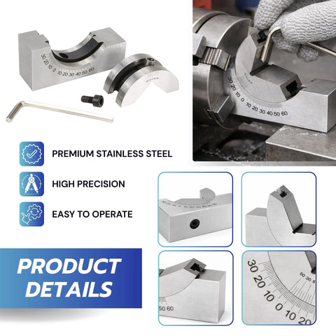 Adjustable angle V-block milling gauge set, stainless steel with wrench and hex key, 0–60° AP25 lathe tool