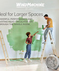 Air Circulator Floor Fan With Three Speeds 20 Inch Model 3300 shown in room setup during painting with two people on ladders.
