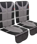Waterproof Car Seat Protector 2 Pack With Padded Shield And Mesh Pockets For Baby Travel Gear Universal Fit For Cars And SUVs No Slip Heavy Duty Protection Against Spills Impressions And Pet Messes Gray showing front and top view.