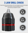Self Tightening Keyless Drill Chuck 1/2 Inch 20UNF Quick Change For Milwaukee M18 Drills And Impact Drivers, 1.5 To 13 mm Clamping Range with alloy steel construction and 3-jaw design.