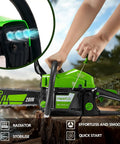 Person starting a Gas Chainsaw With 58cc 2 Cycle Engine, 3.6 HP, 18 And 22 Inch Bars, Beast Mode Power For Tree Cutting Firewood Logging