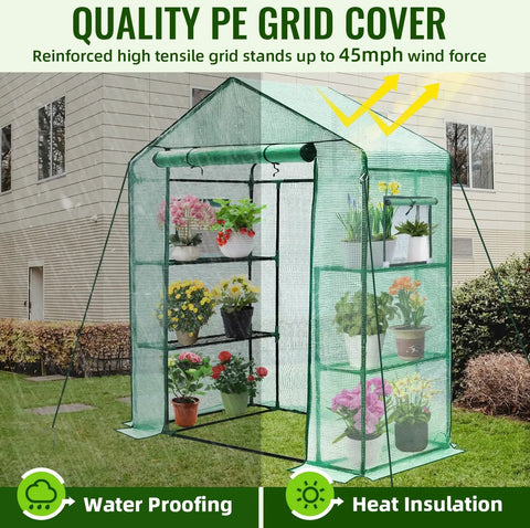 Walk In Outdoor Greenhouse 28 By 57 By 76 Inches 3 Tiers And 4 Shelves Durable PE Cover Screen Windows Portable Garden Plant House For Outside And Indoor Use Ideal For Seed Starting Year Round Plant Growth Protects From Cold Rain Pests And Rodents